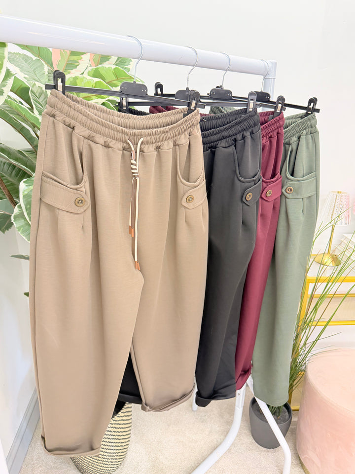 Ladies Fashion Casual Scuba Jogger Trousers - Wine, Mocha, Black & Khaki