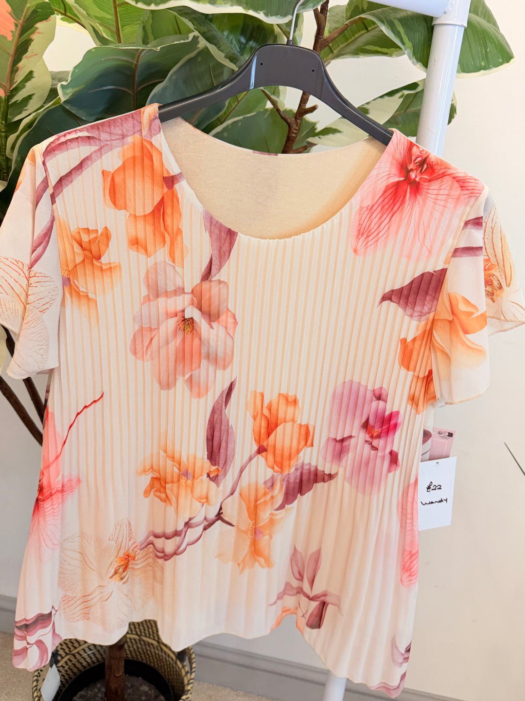 Ladies Pleated Floral Print Chiffon Top - Black, Cream, Blue, Lemon, Pink, Navy, Brown
