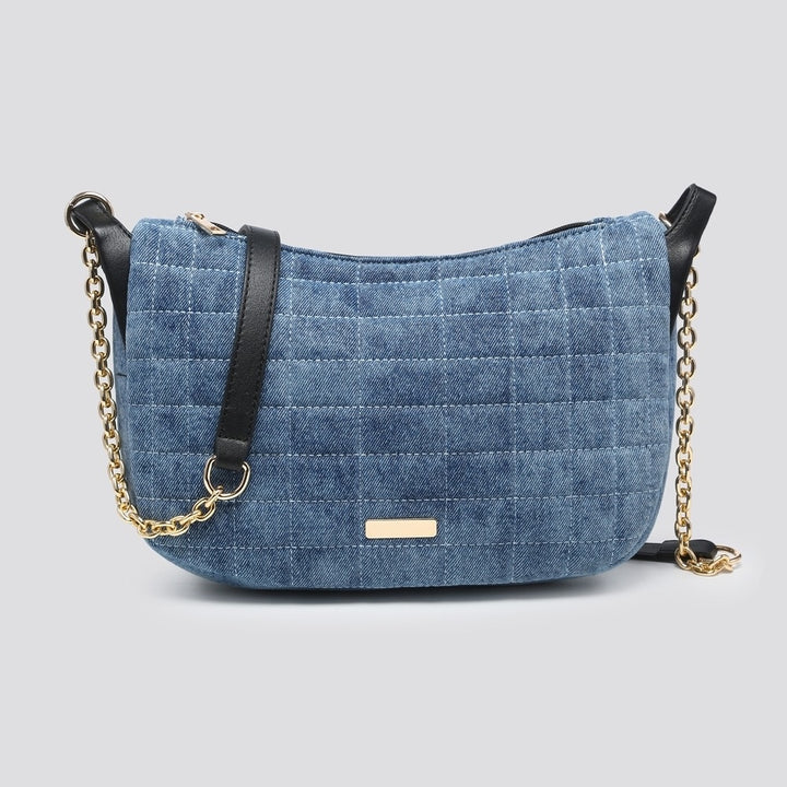 LADIES WOMENS BLUE DENIM QUILTED INSPIRED SHOULDER HAND BAG