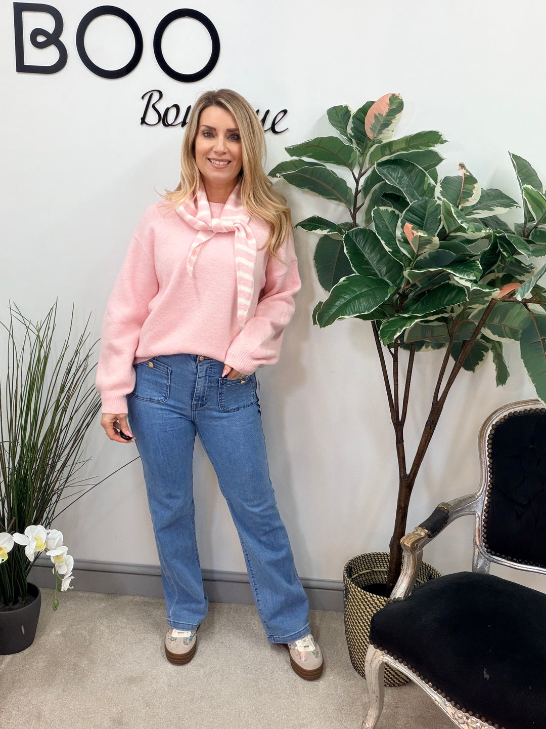 LADIES FASHION SOFT KNIT JUMPER & SCARF SET - LEMON, BLUE, PINK, CREAM