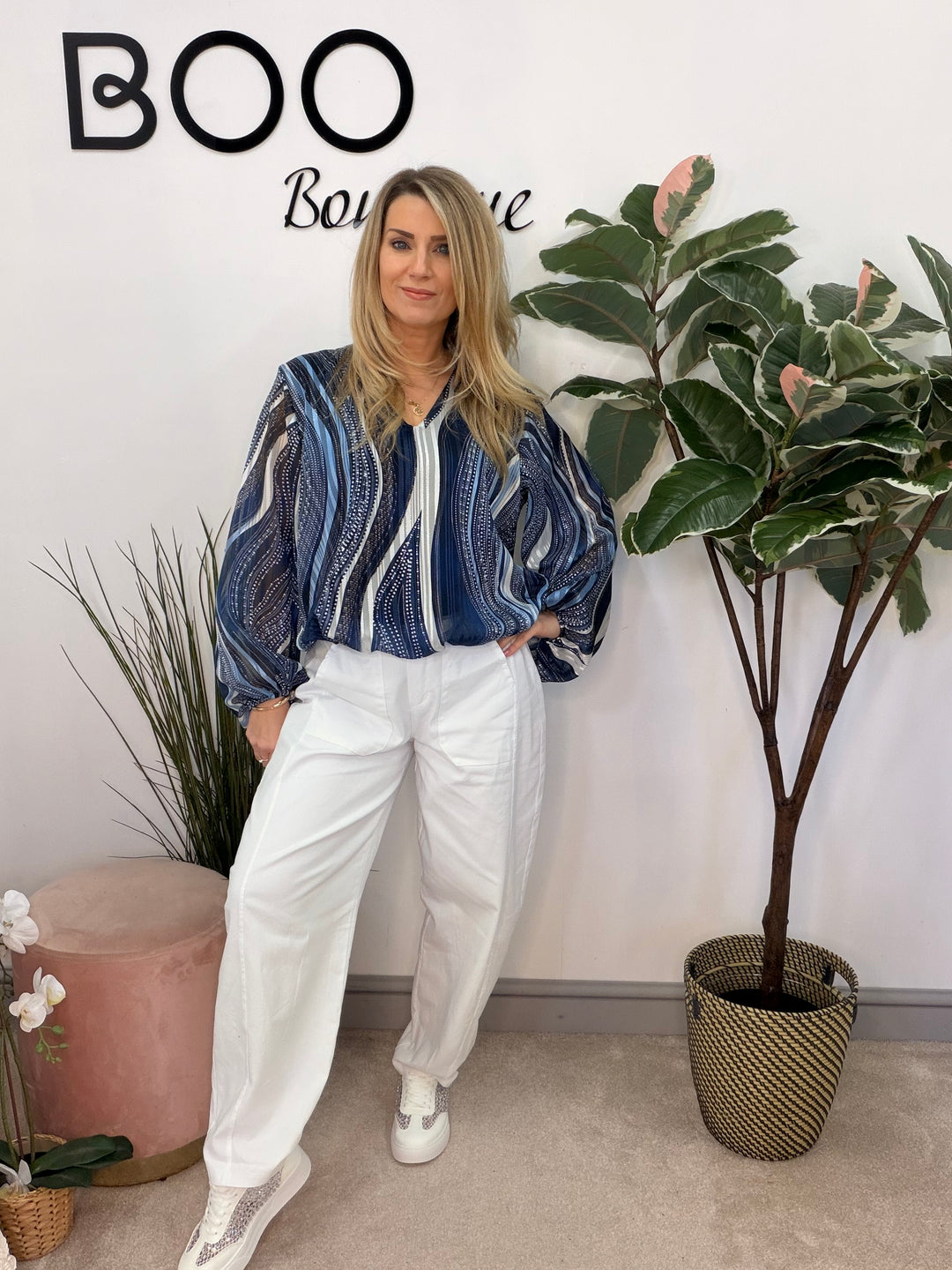 Ladies Fashion Balloon Leg Magic Trousers - pink, black, white & beige