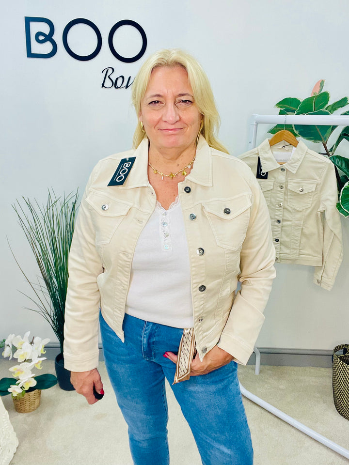 LADIES BEIGE CASUAL DENIM JACKET