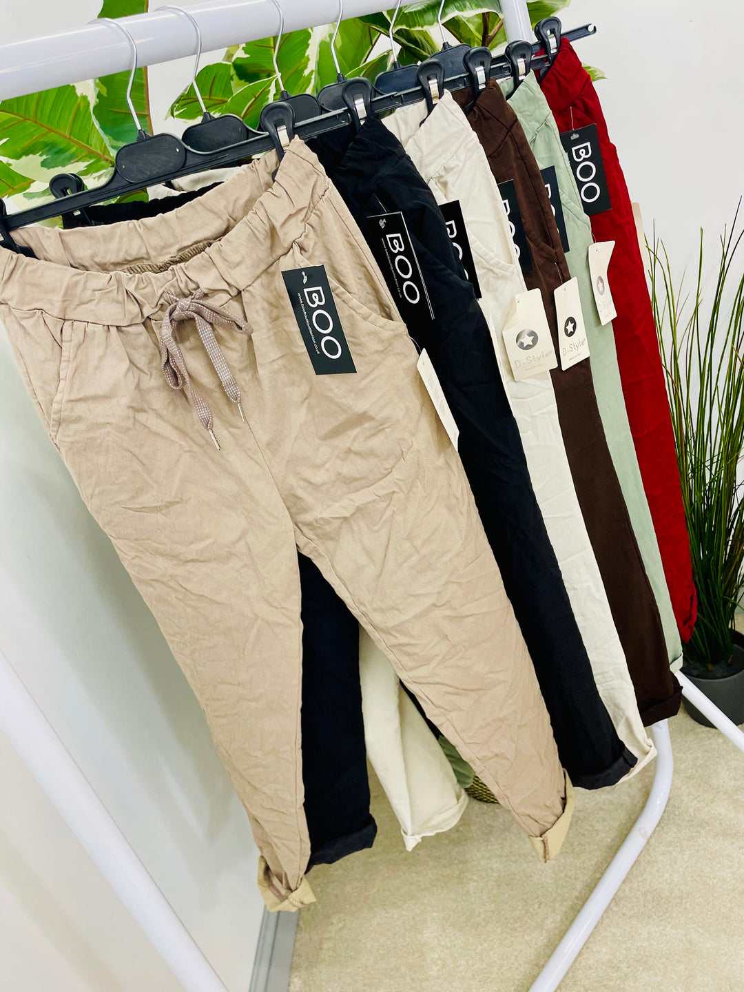 LADIES STRETCH MAGIC TROUSERS - BEIGE, BLACK, KHAKI, BURGUNDY & BROWN