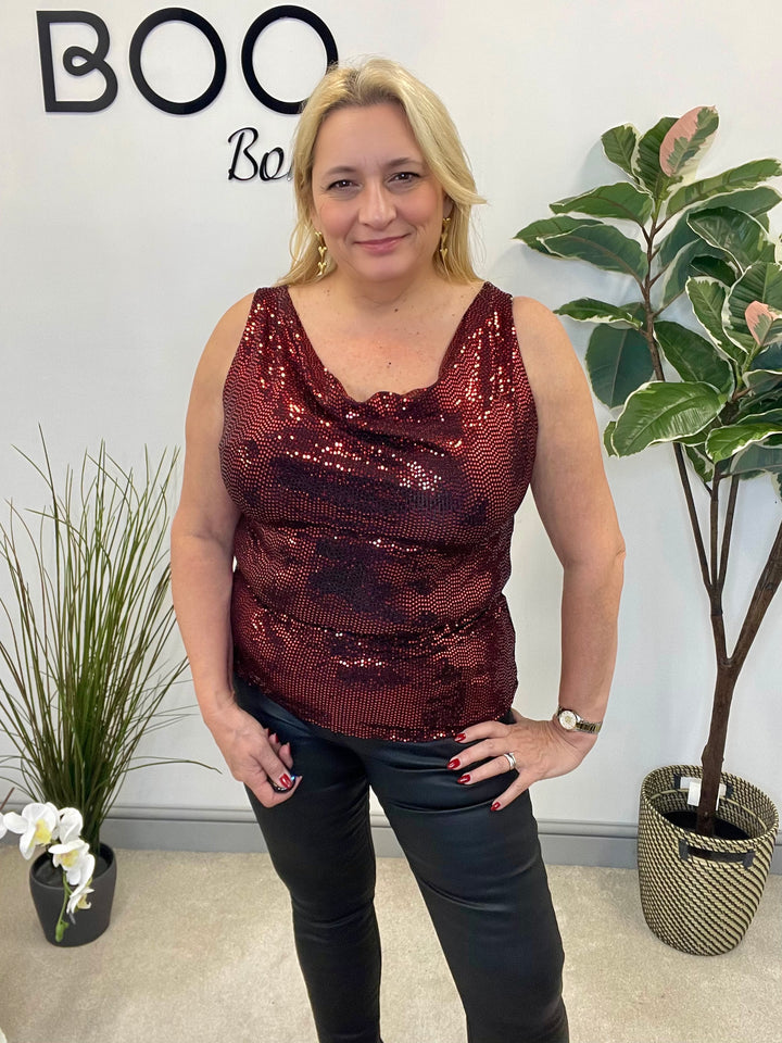 LADIES SEQUIN VEST TOP - BLACK, PURPLE, RED, GOLD, SILVER