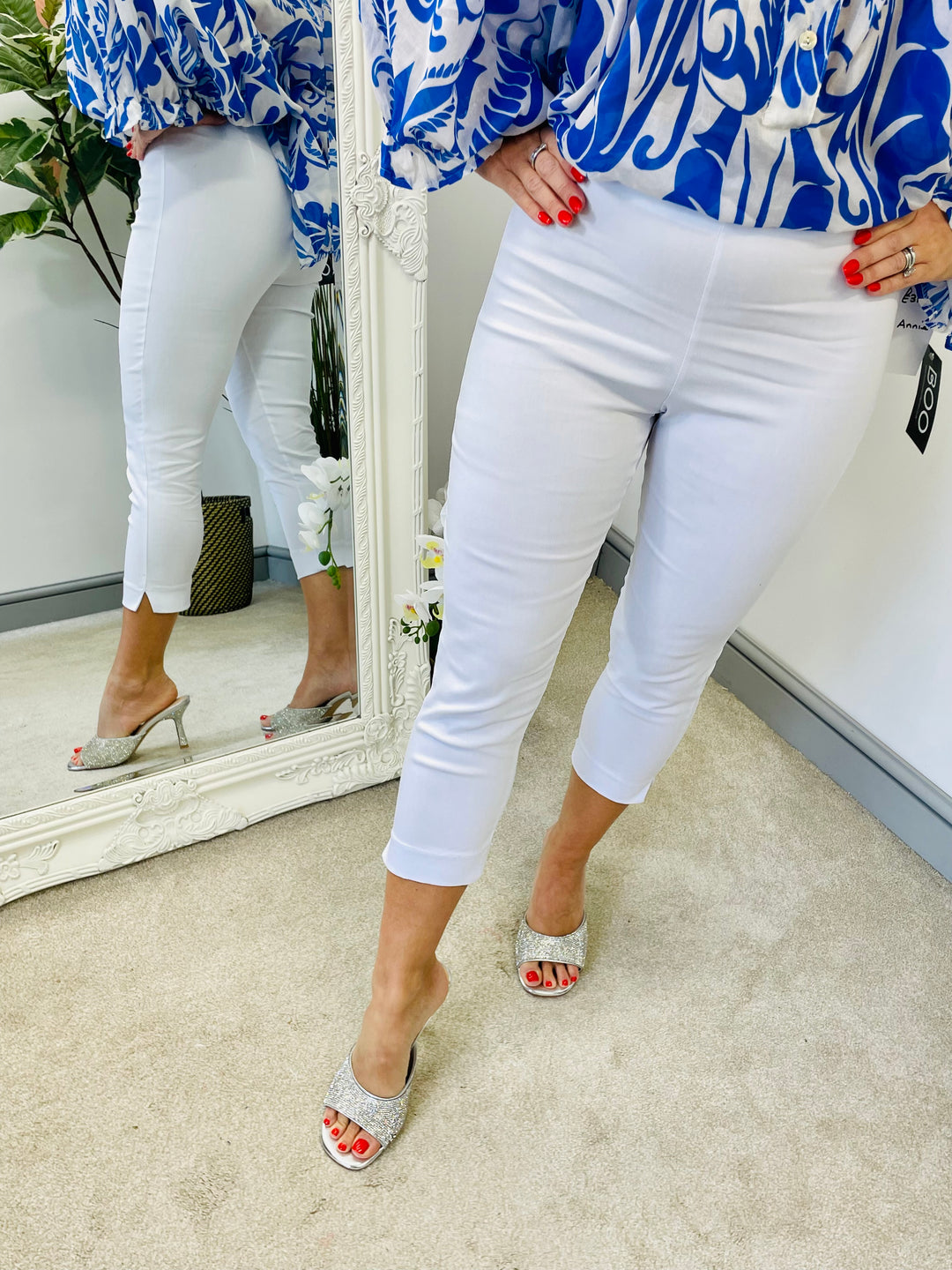 LADIES WOMENS WHITE CROPPED LEG CAPRI PANTS TROUSERS