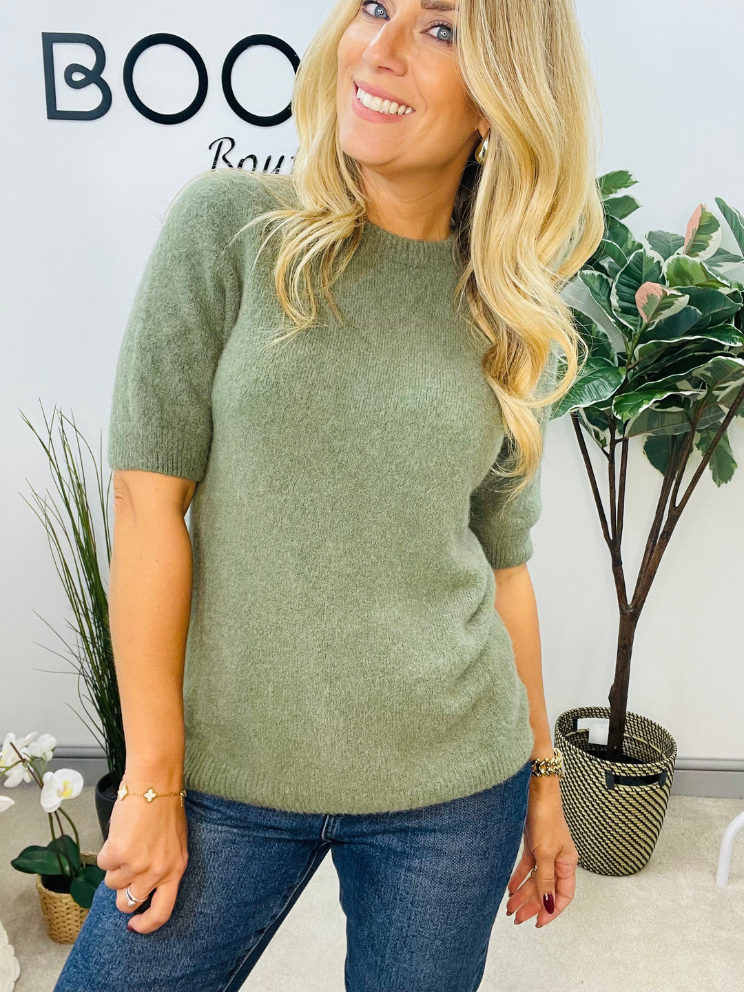 LADIES SOFT KNIT SHORT SLEEVE JUMPER KHAKI