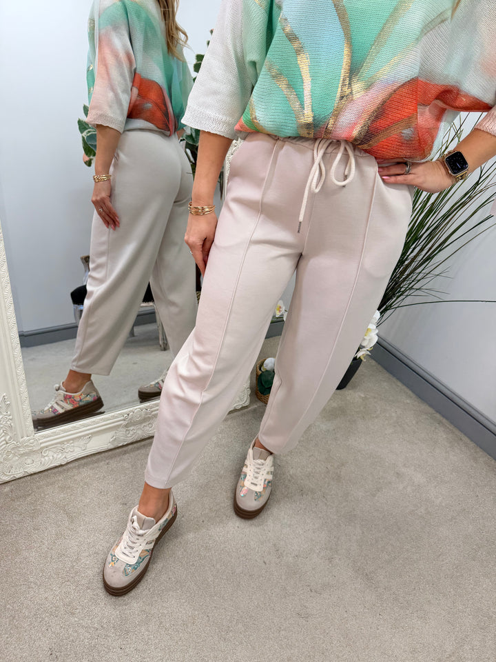 Ladies Fashion Carrot Leg Trousers - beige, pink, blue, black & lemon