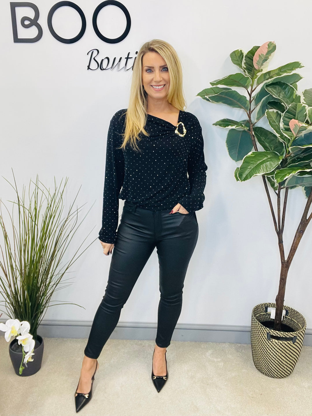 LADIES BLACK COATED SKINNY JEANS