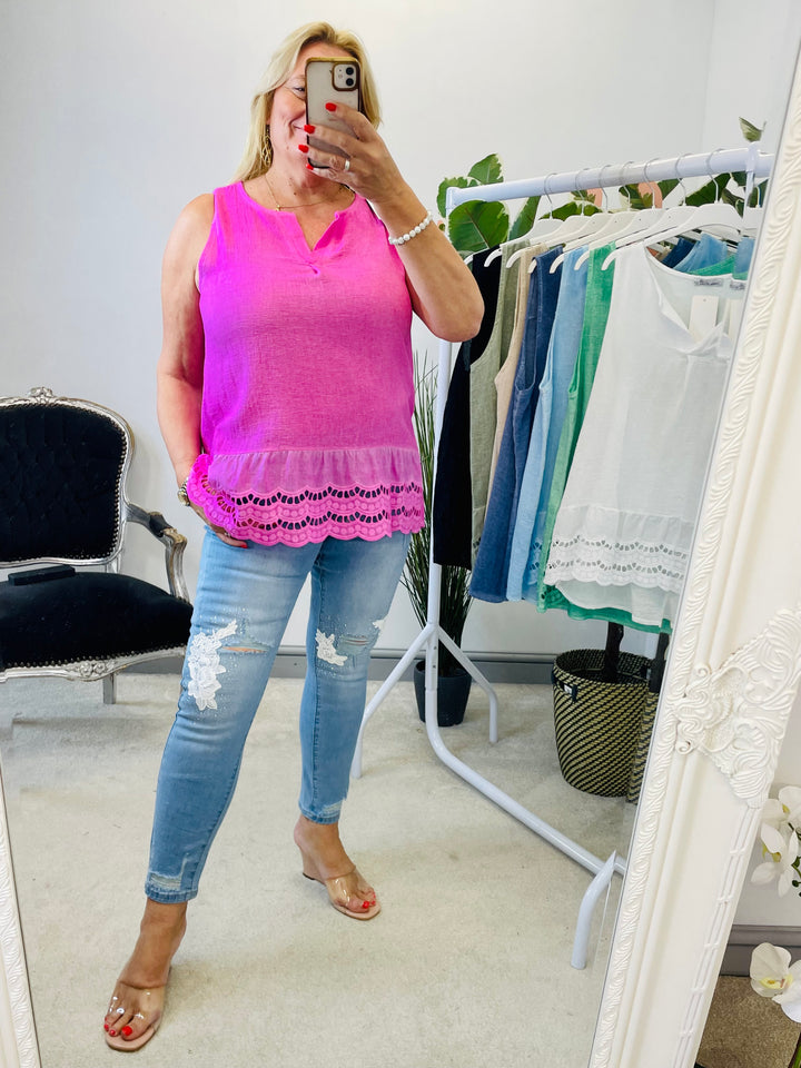 LADIES LACE PRETTY TOP IN BEIGE, TURQUOISE, PINK, WHITE, JADE, BLACK, BABY BLUE, KHAKI, DENIM BLUE