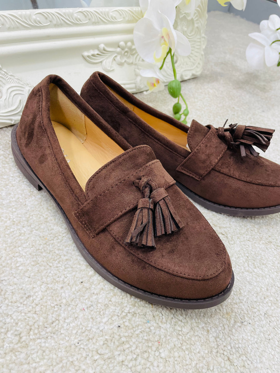 CHOCOLATE BROWN FAUX SUEDE LOAFER FLAT SHOES ( 966 ) sizes 3 to 8