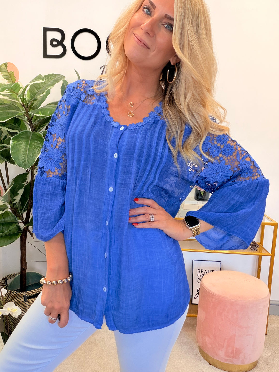 Ladies Lacy Floaty Summer Top - White, Blue, Pink, Lime