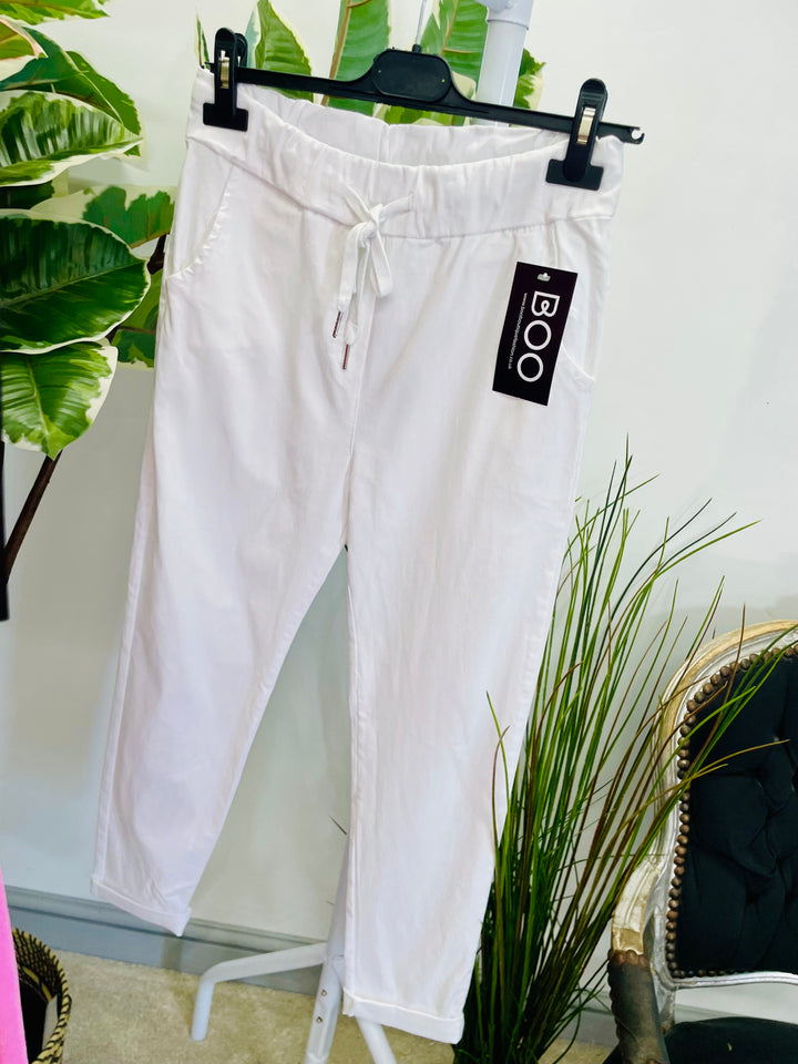 LADIES WOMENS SMART STRETCH MAGIC TROUSERS WHITE