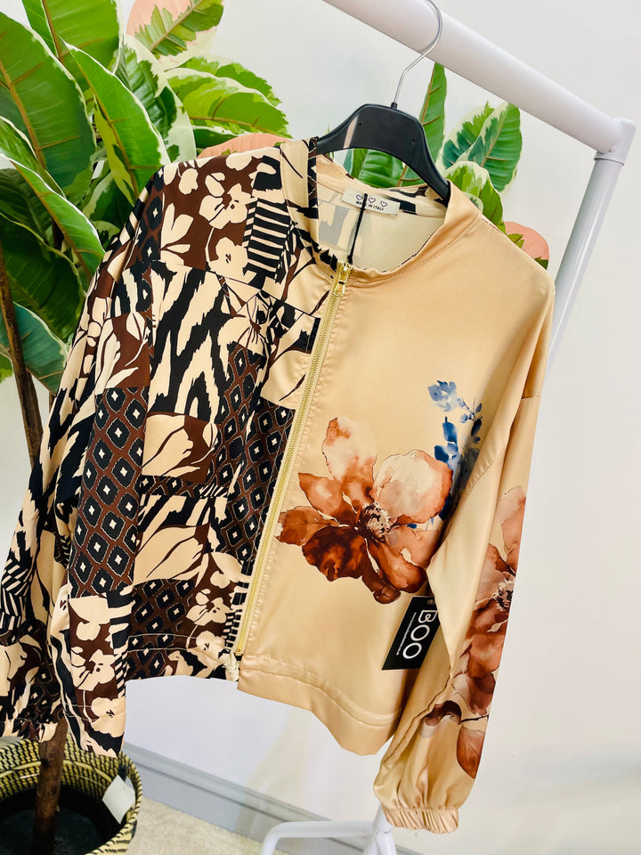 LADIES GOLD SATIN FASHION BOMBER JACKET