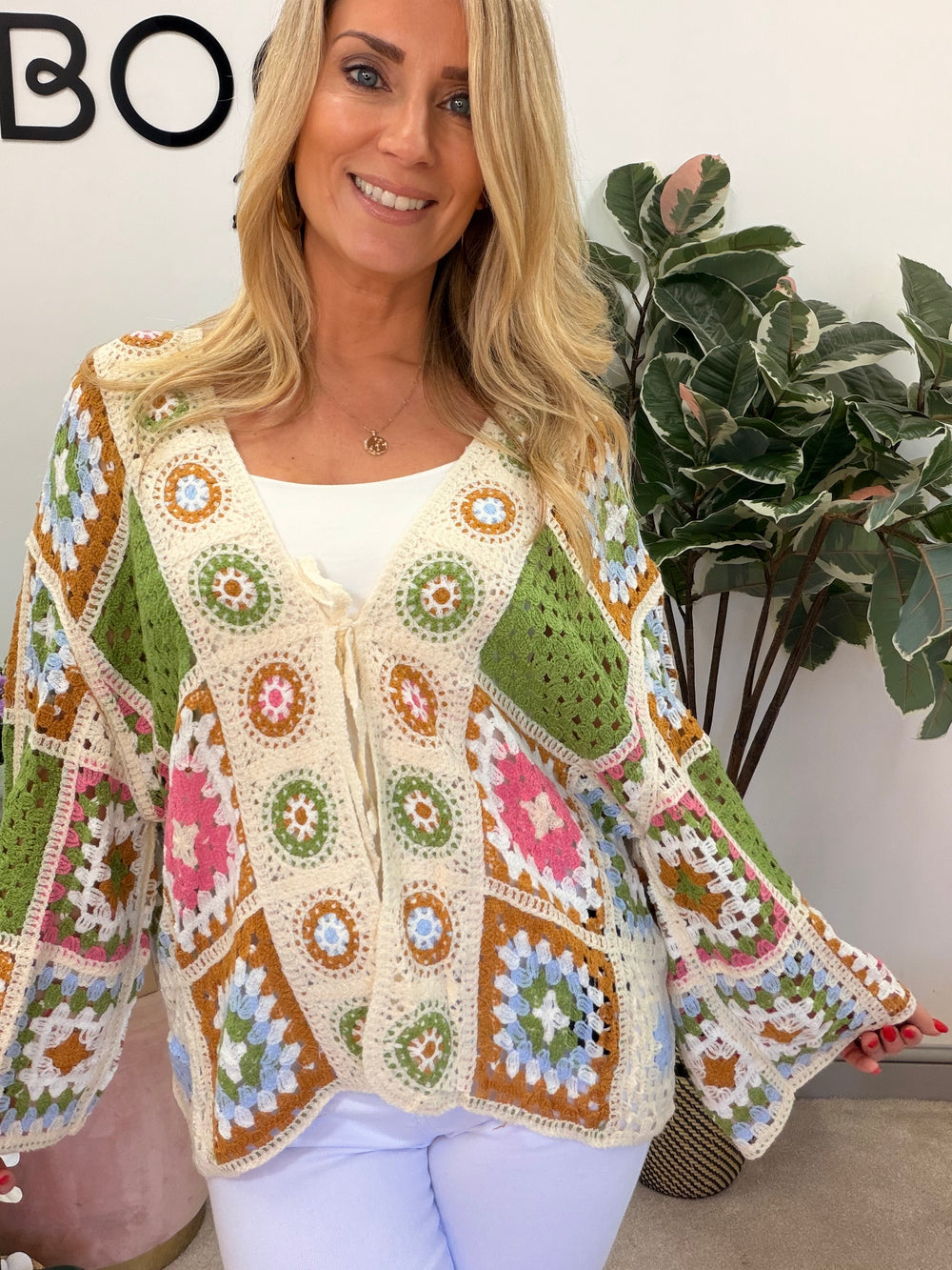 Ladies Fashion Retro Colourful Patchwork Crochet Cardigan Jacket