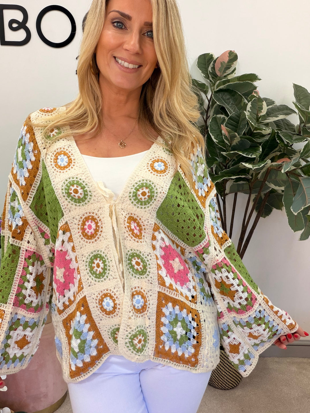 Ladies Fashion Retro Colourful Patchwork Crochet Cardigan Jacket