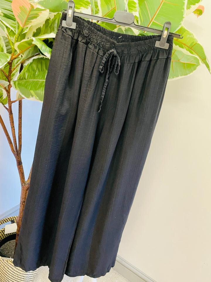 LADIES WOMENS WIDE LEG PALAZZO TROUSERS - BLACK, KHAKI, WHITE, PINK, BLUE & NAVY