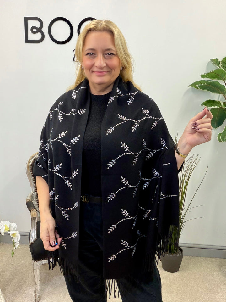 LADIES BLACK DIAMANTE SPARKLY SCARF WRAP