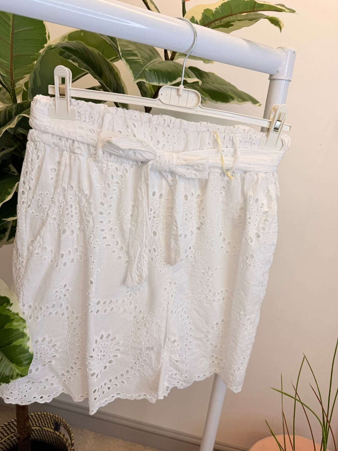 Ladies Broderie Anglaise Cotton Shorts - Brown, White, Coral, Khaki, Black & Beige