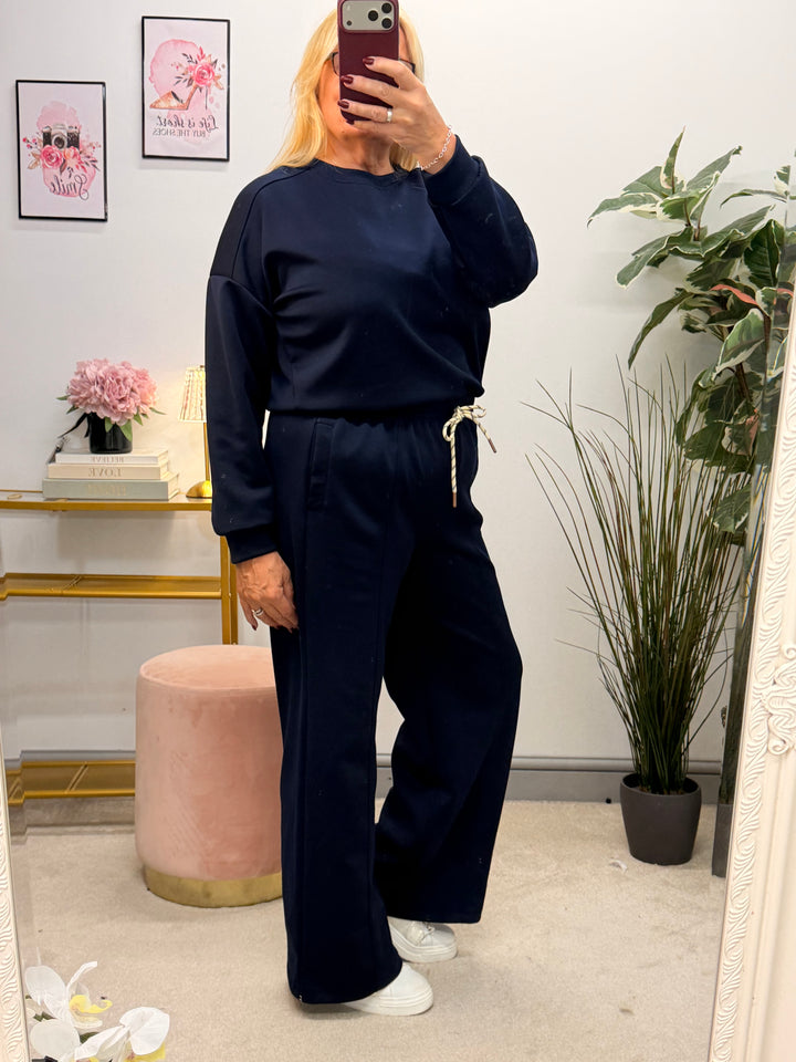 Womens fashion scuba trouser two piece co ord set - navy, black, khaki & brown