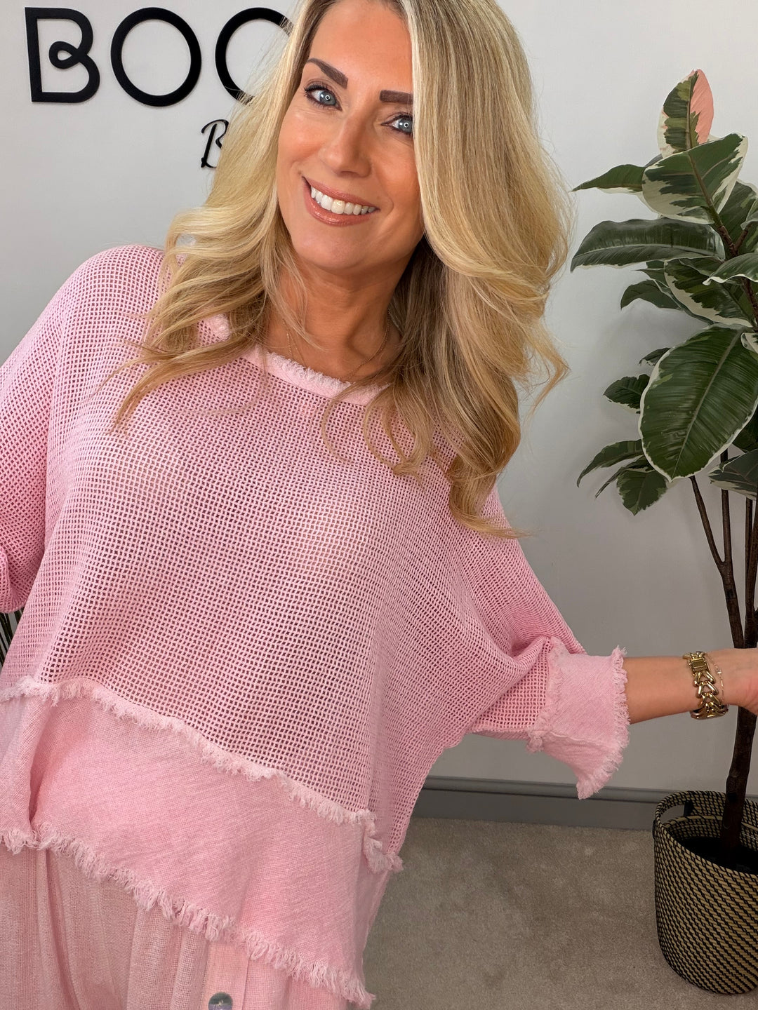 Ladies Tea Bag Linen Top candy pink