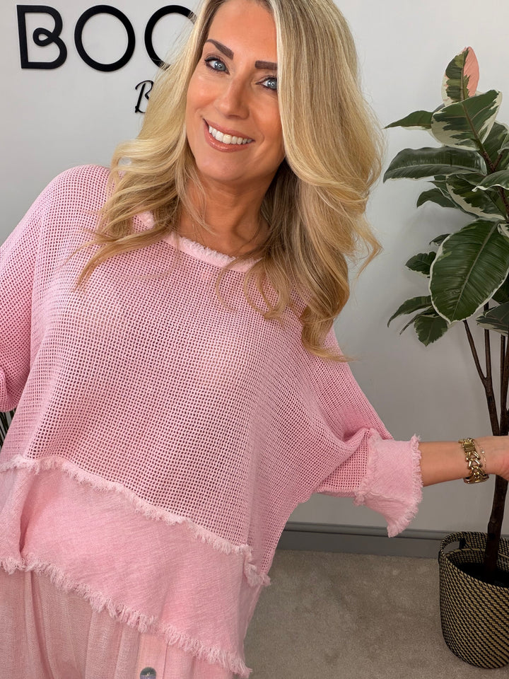 Ladies Tea Bag Linen Top candy pink