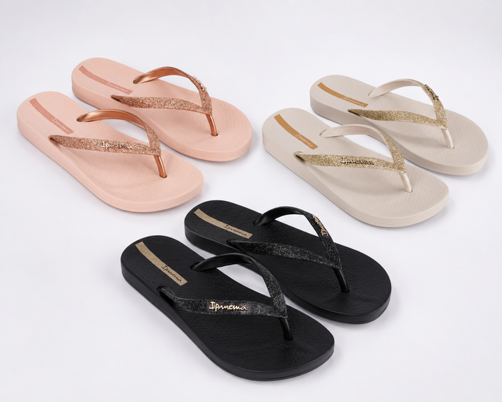 IPANEMA glitter flip flops ( four) - black, pink & beige