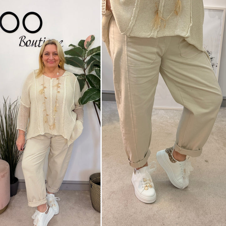 Ladies Fashion Balloon Leg Magic Trousers - pink, black, white & beige