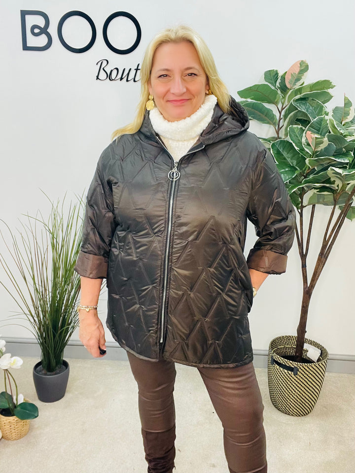 LADIES FASHION QUILTED JACKET - BLACK & BROWN