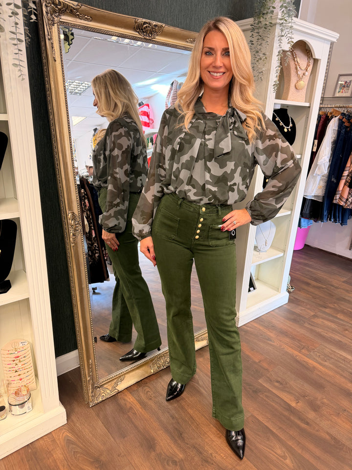 The MADDIE dark khaki wide leg jeans