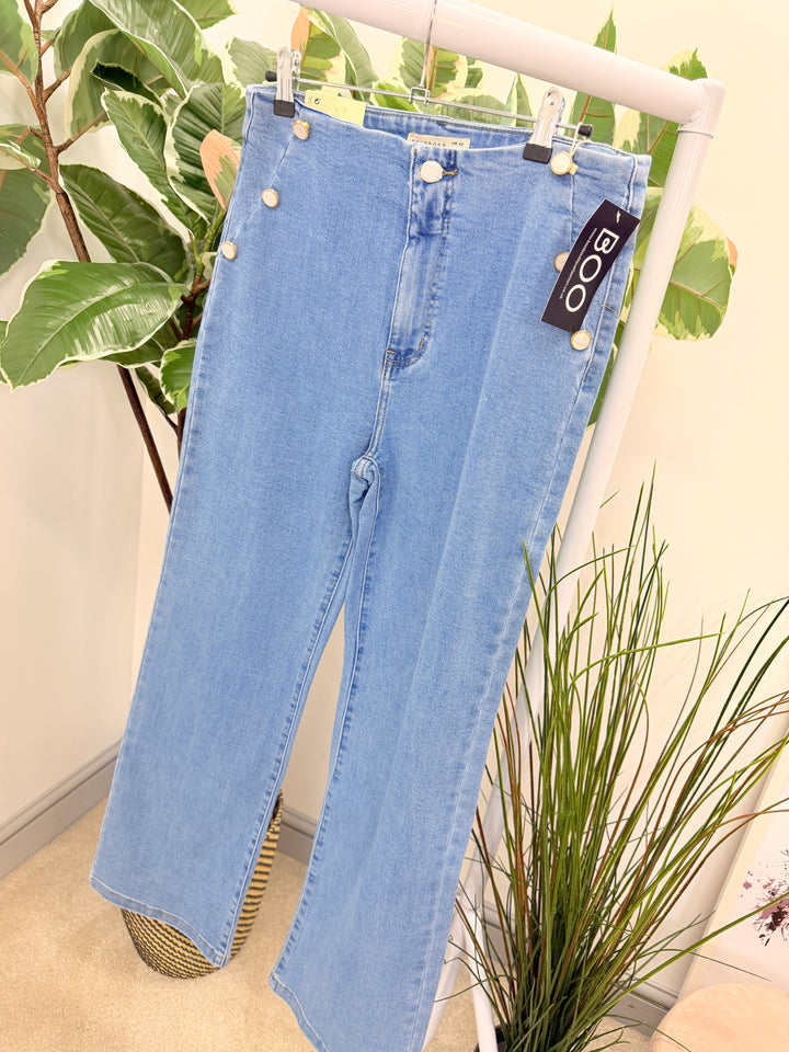 Ladies Fashion Blue Wide Leg Jeans