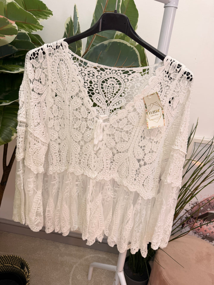 Ladies Fashion Crochet Bolero Cardigan Top - white, mint, aqua, lemon