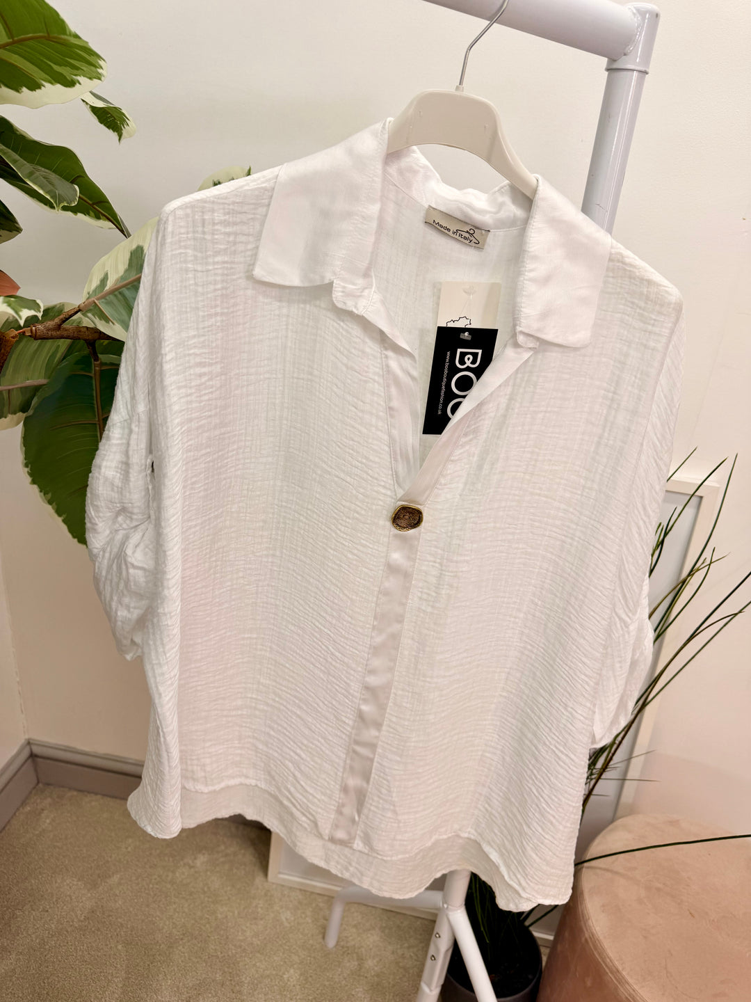 Ladies Fashion Grandad Style Top Blouse - Pink, Lemon, White & Blue