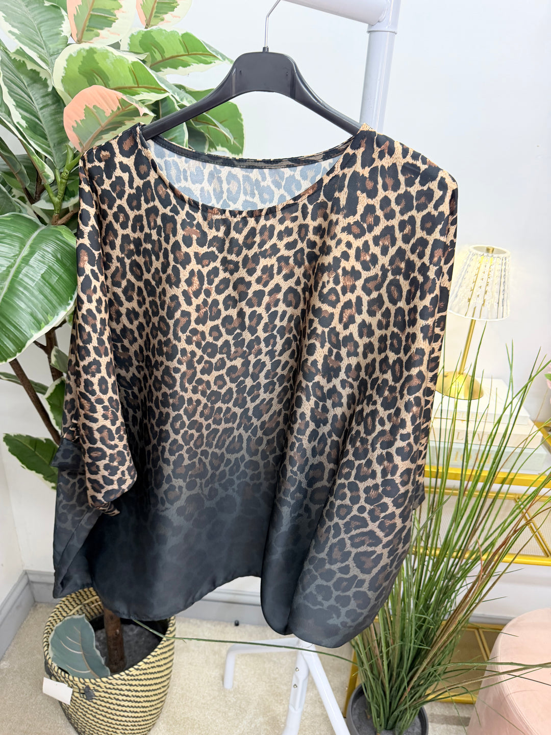 Womens Animal Print Oversize Loose Fit Floaty Blouse Top - Burgundy & Grey