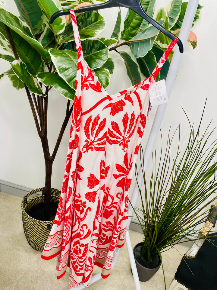 LADIES SUMMER HANKERCHIEF HOLIDAY DRESS - RED, KHAKI & BEIGE