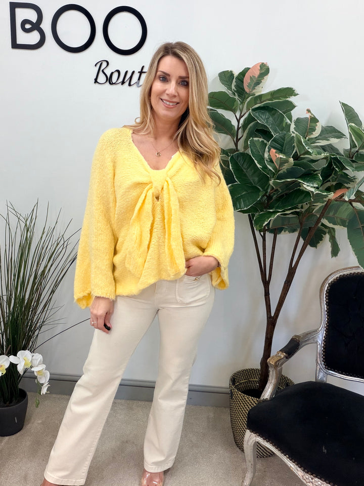 LADIES CHUNKY BOW JUMPER - PINK, MINT, LEMON, BLUE, BEIGE & GREY