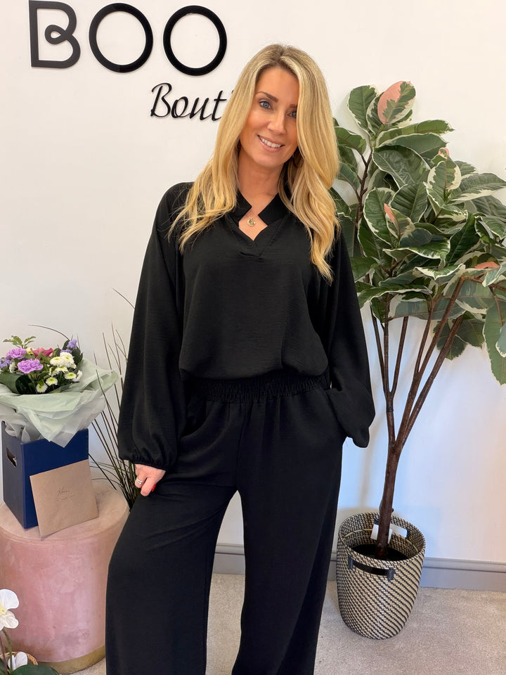 Ladies Fashion Wide Leg Trouser Co Ord Set - lemon, black, navy & beige