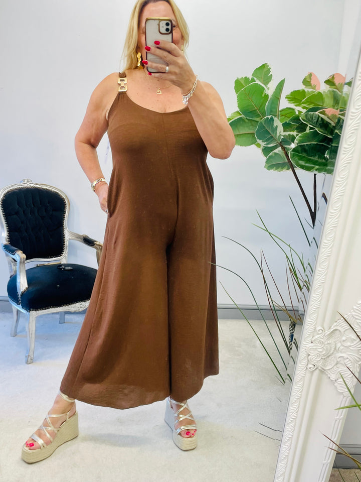 LADIES WOMENS SUMMER HOLIDAY JUMPSUIT - BROWN, CORAL, RED, BLUE & KHAKI
