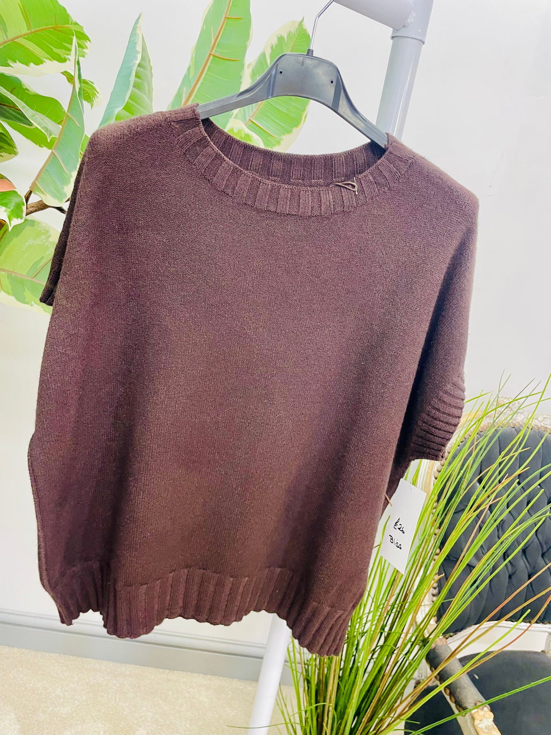LADIES SHORT SLEEVE TANK TOP JUMPER - BROWN, BEIGE, PINK, OLIVE, NAVY, BLACK