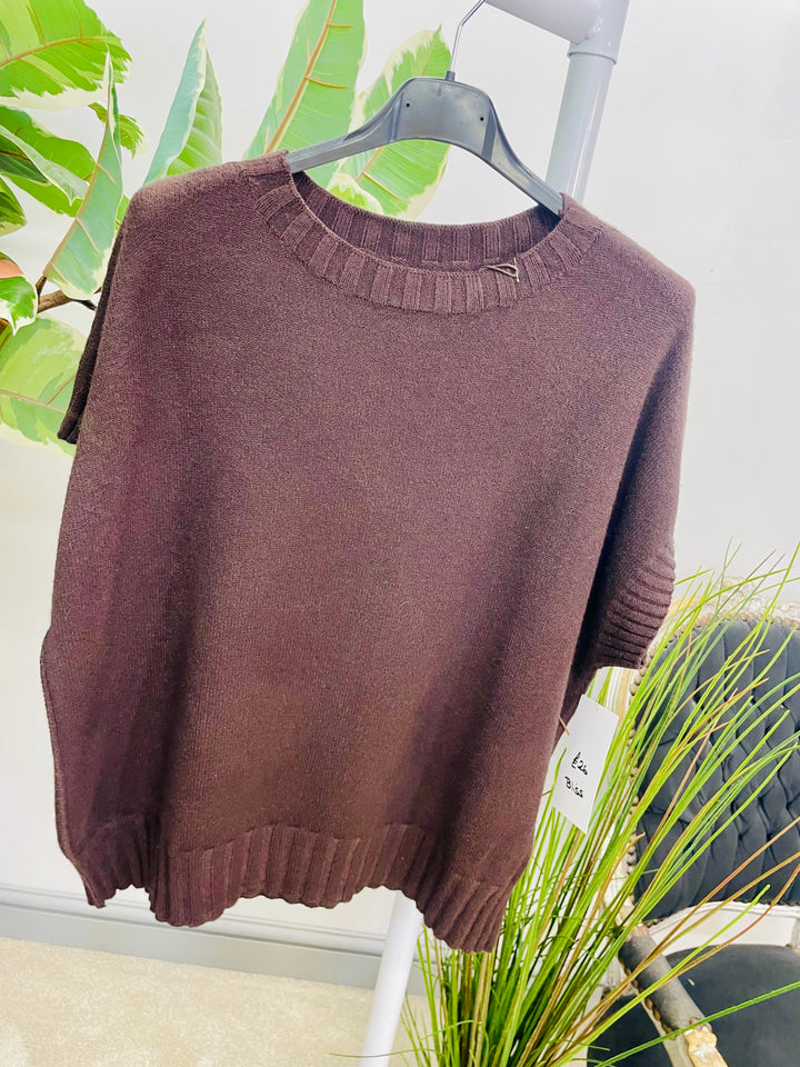 LADIES SHORT SLEEVE TANK TOP JUMPER - BROWN, BEIGE, PINK, OLIVE, NAVY, BLACK