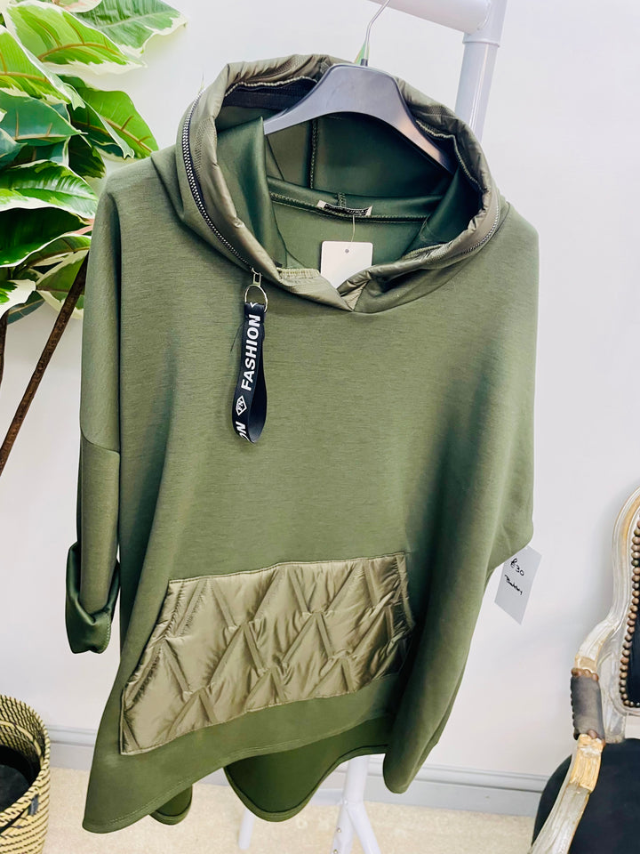 LADIES SCUBA HOODIE TOP - BLACK, NAVY, BURGUNDY, KHAKI