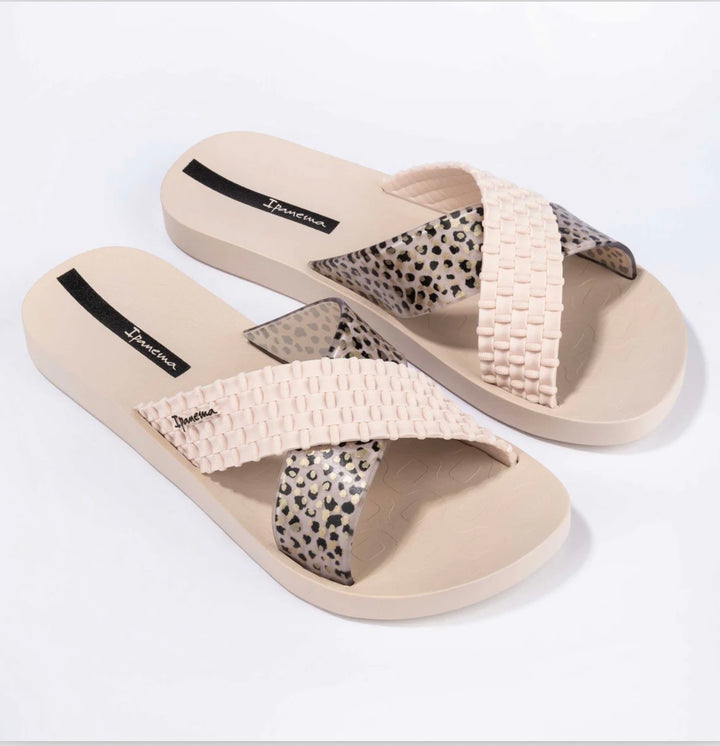 Ladies Ipanema Leopard Slider Sandals - brown, black, beige