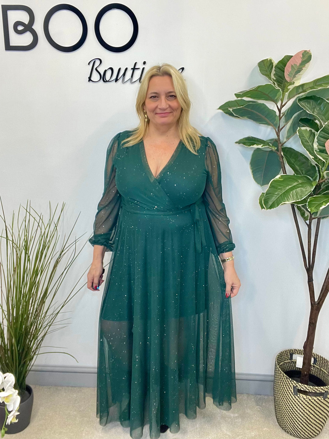 LADIES STRETCH NET PARTY MAXI DRESS - BLACK, BERRY, BROWN & GREEN