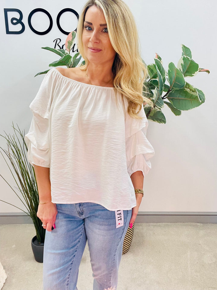 LADIES WOMENS BARDOT CASUAL PLAIN TOP BLOUSE IN BLACK, PINK, WHITE & BLUE
