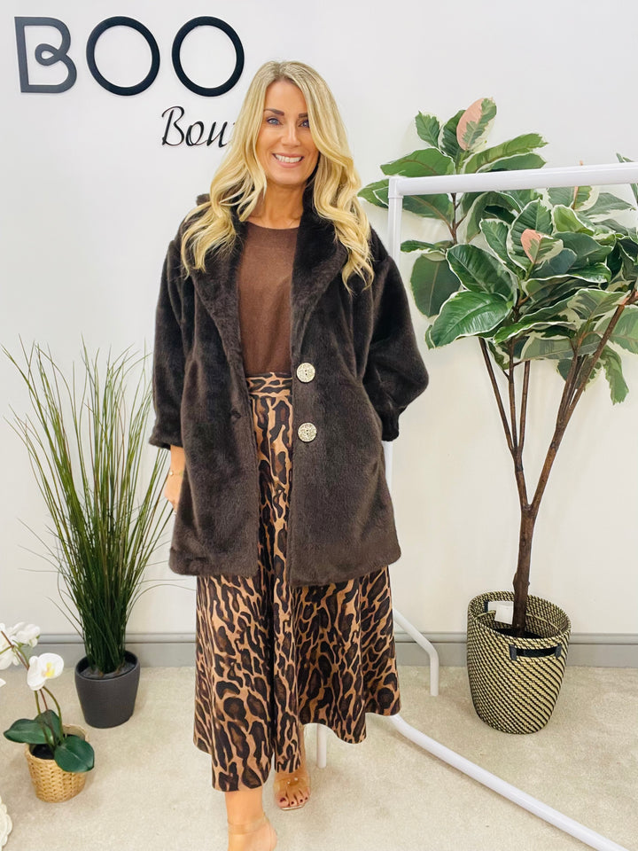 LADIES LUXURY FAUX FUR COAT JACKET - BLACK, BEIGE & BROWN