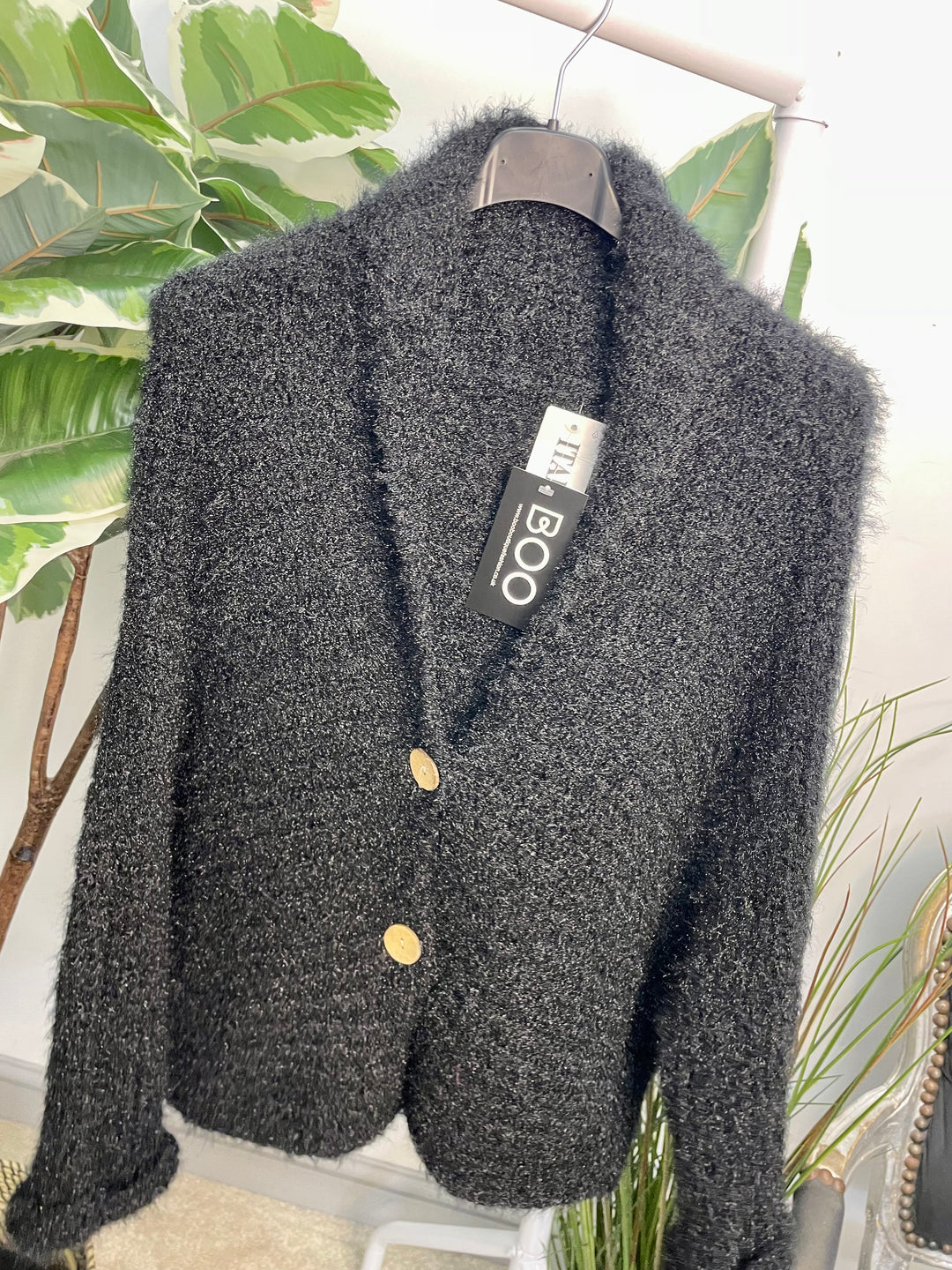 LADIES FLUFFY KNIT CARDIGAN - KHAKI, NAVY, GREY, BLACK, BEIGE, BROWN