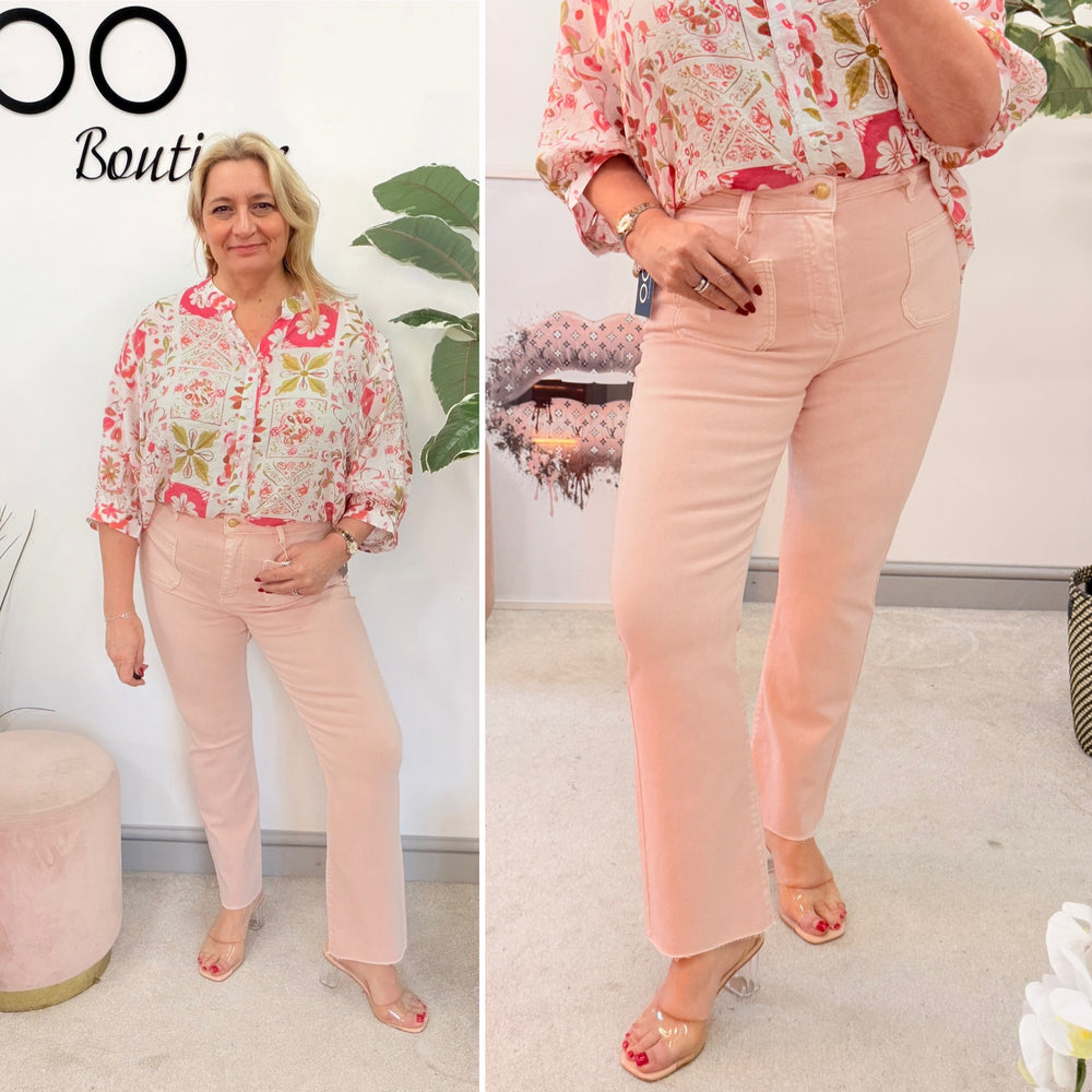 Ladies Fashion Pink Ankle Grazer Jeans