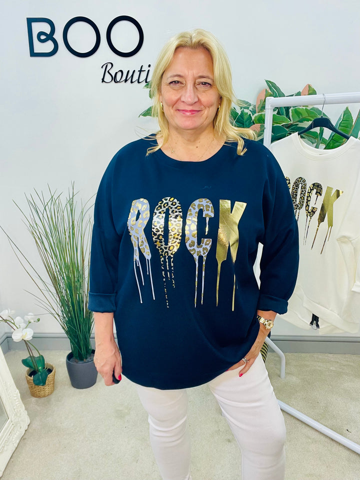 LADIES HOODIE STYLE LOOSE FIT TOP - WHITE & NAVY