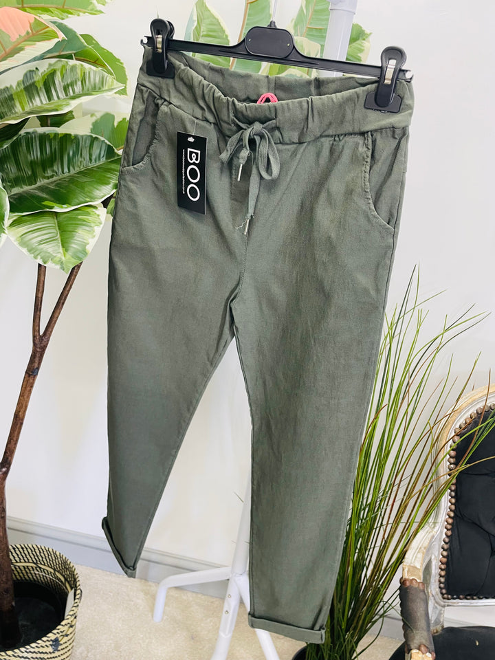 LADIES WOMENS SMART STRETCH MAGIC TROUSERS KHAKI