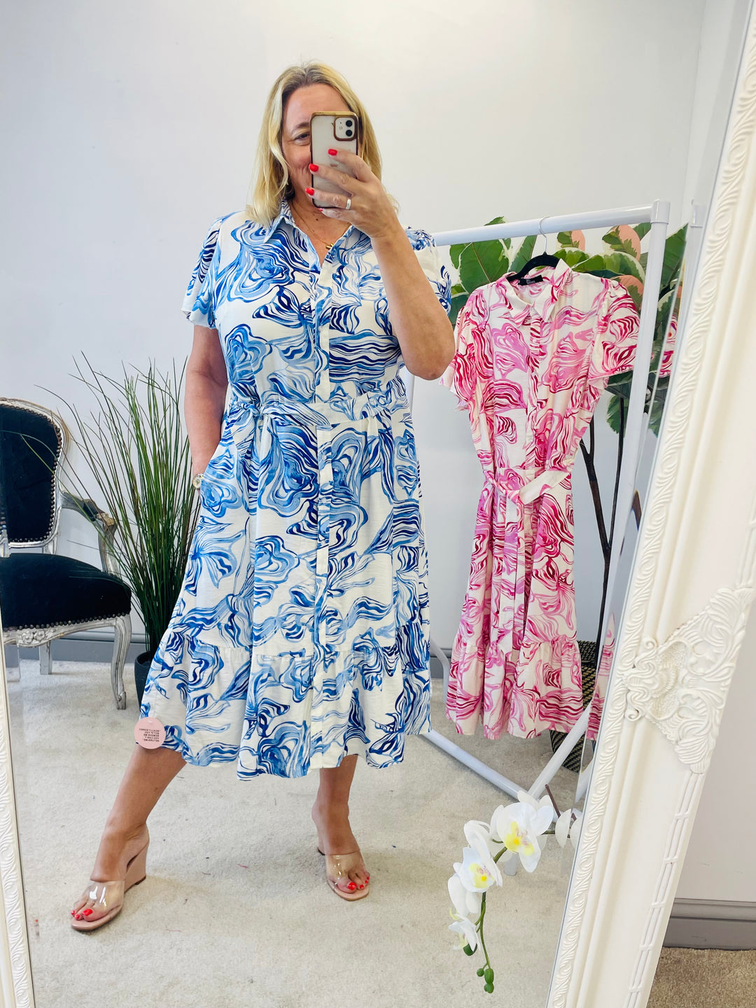 LADIES BLUE SHIRT STYLE SUMMER MIDI DRESS