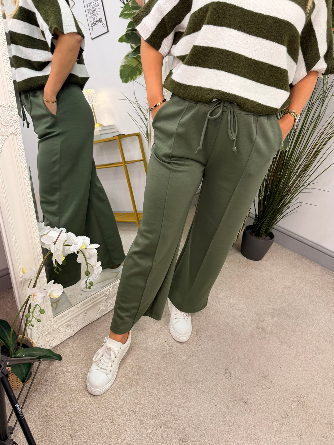 Ladies Fashion Petite Scuba Straight Leg Trousers - Black, Navy, Khaki & Mocha